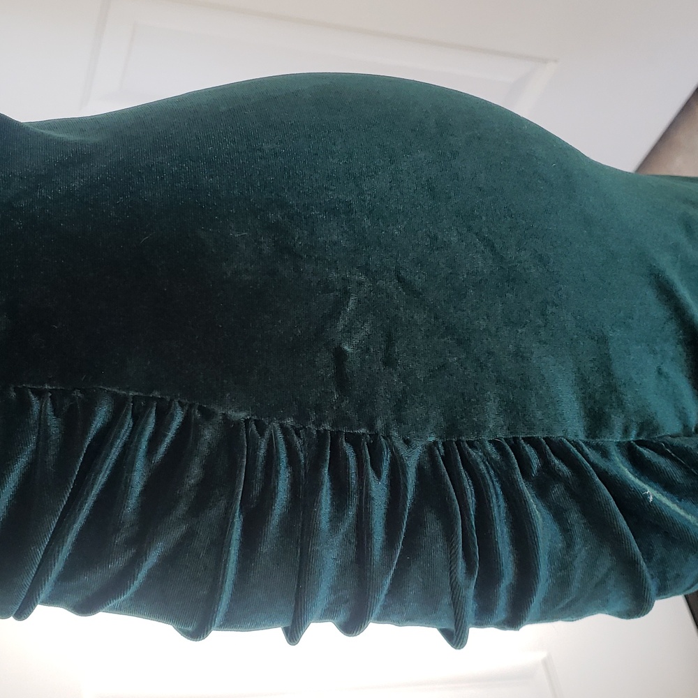 Emerald Green Velvet Ruched Tulip Wrap Dress Long Sleeve S - Picture 11 of 14